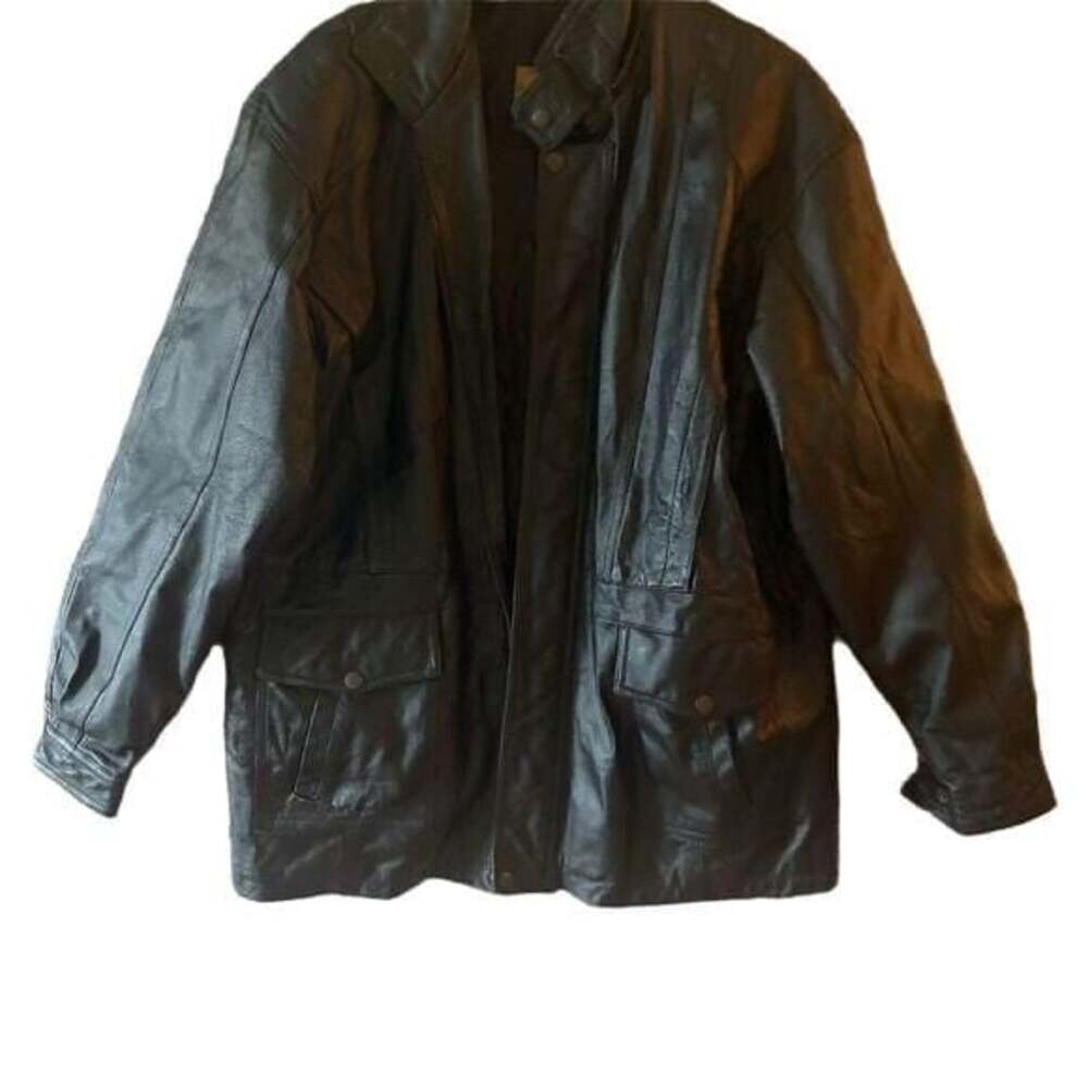 ICI Men's Vintage Bomber Jacket Black Leather Size M Casual Zip-Up with flaws
